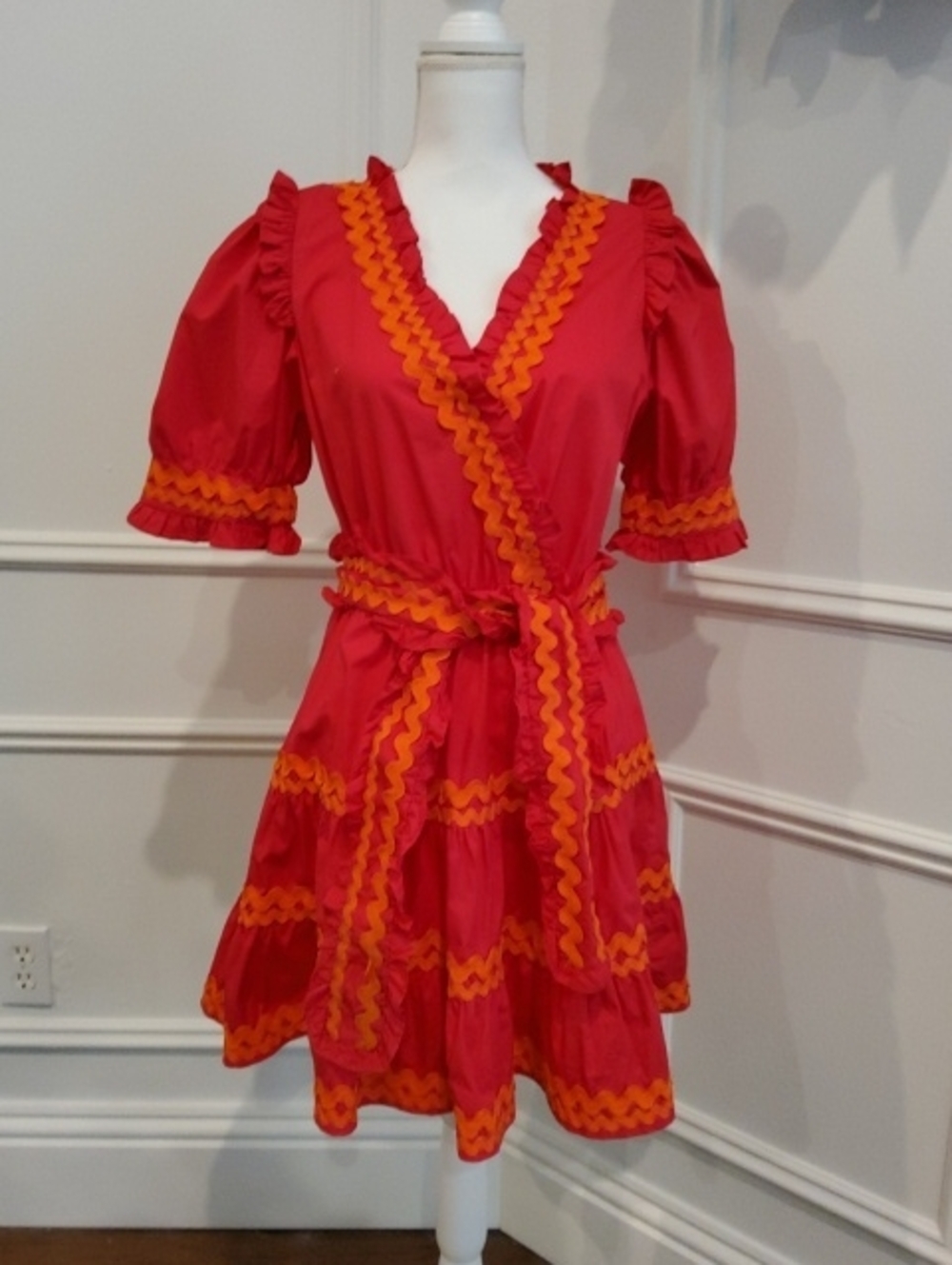 Sugarlips Fuchsia Pink Dress with Orange Trim Mini Dress